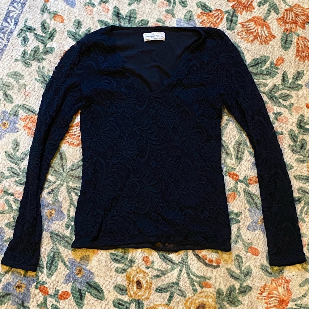 Abercrombie & Fitch Navy Blue Lace Long Sleeve Top